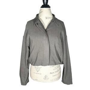 Zara | Women | Gray Linen Blend Full Zip Cropped Bomber Jacket | Size Small
